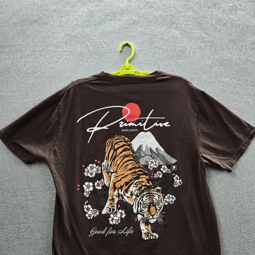 Primitive Skateboarding Men Shirt L Brown Ginza Cat Tiger Mountain Tee - Picture 7 of 8
